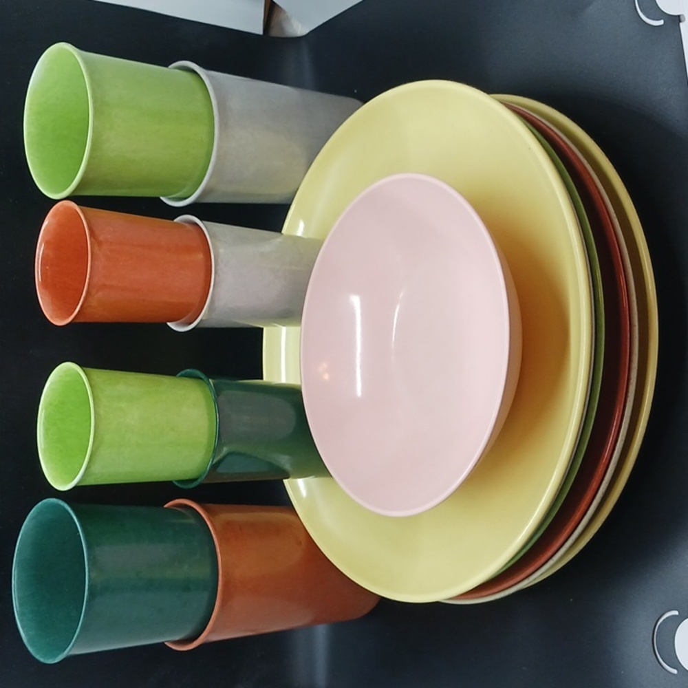 MELMAC, MARCREST, MIDCENTURY MODERN Plates (10"),Glasses (5" & 3.5") Bowl (6.5")